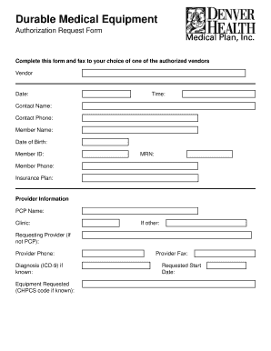 Durable Medical Equipment Authorization Request Form