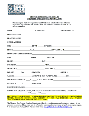 Provider Background Information Form