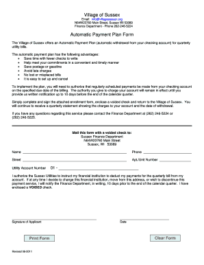 Village of Sussex Utility Automatic Payment Plan Form