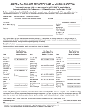 Uniform Sales & Use Tax Certificate
