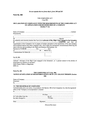 Companies Act Declaration of Compliance and Notice of Registered Office