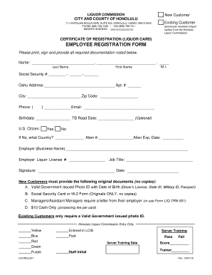 Honolulu Liquor Employee Registration Form