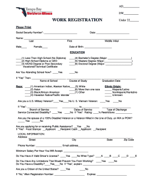 Work Registration Form