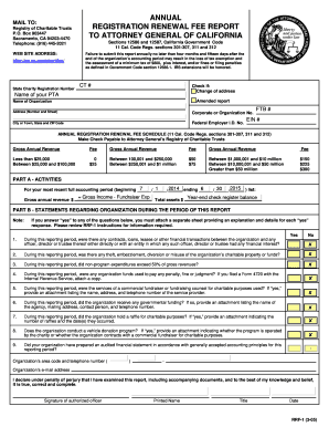 California Charitable Trust Registration Renewal Fee Report
