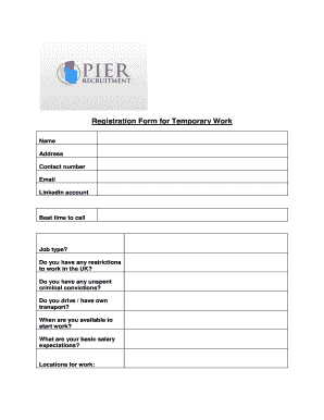 Temporary Work Registration Form