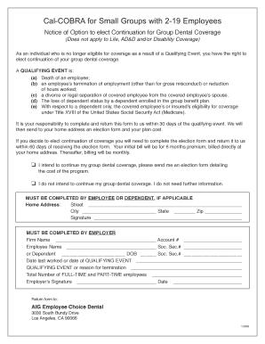 COBRA Continuation Notice for Group Dental Coverage