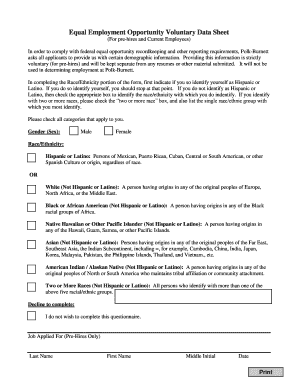 Equal Employment Opportunity Voluntary Data Sheet