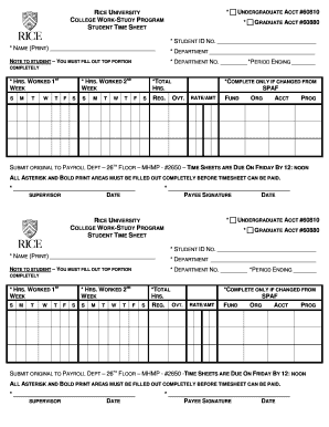 Rice University Student Time Sheet