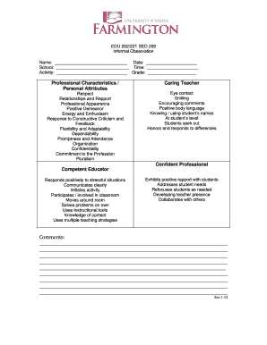 Informal Observation Form for Teachers