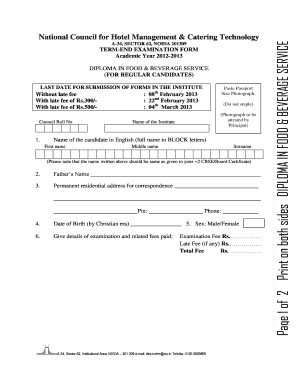 NCHMCT Term-End Examination Form
