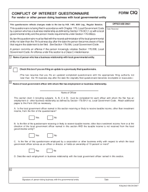 Texas Conflict of Interest Questionnaire Form CIQ