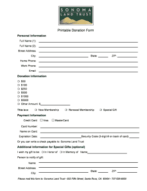 Printable Donation Form