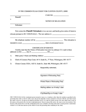 Notice of Relocation