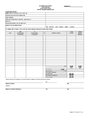 ABC Unified School District Mileage Expense Claim
