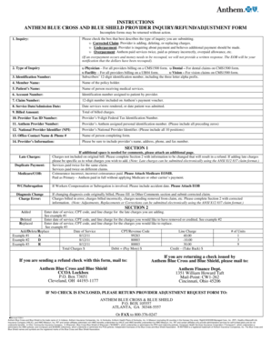Anthem Provider Inquiry/Refund/Adjustment Form