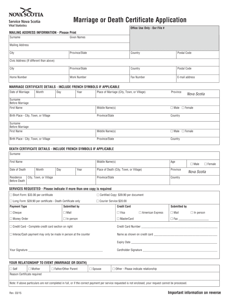 Marriage Certificate Application Form pdf Here - novascotiaca Preview on Page 1