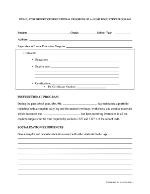 Pennsylvania Home Education Progress Evaluation Form