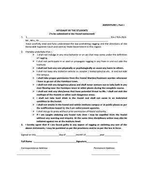 Student and Parent Anti-Ragging Affidavit