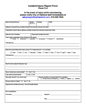 Incident Injury Report Form