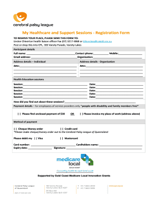 Healthcare and Support Sessions Registration Form