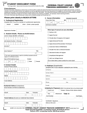 Student Enrolment Form for Queensland Ambulance Service