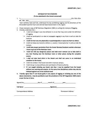 NIT Hamirpur Anti-Ragging Affidavit
