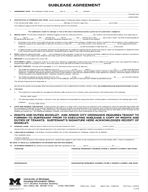 Michigan Sublease Agreement