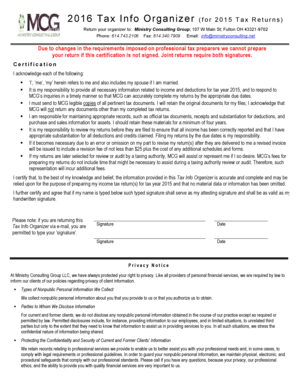 2015 Tax Info Organizer