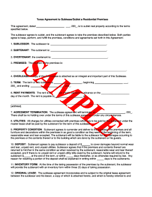 Texas Agreement to Sublease Residential Premises