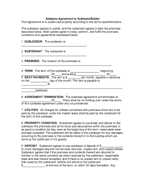Alabama Sublease Agreement