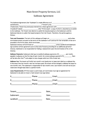 Sublease Agreement Template