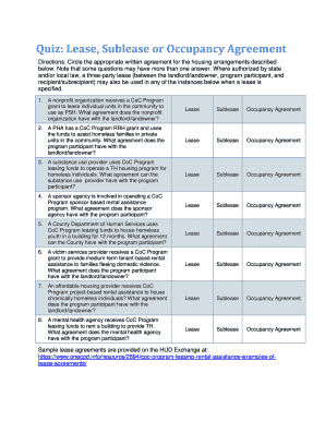 Lease Sublease or Occupancy Agreement Quiz