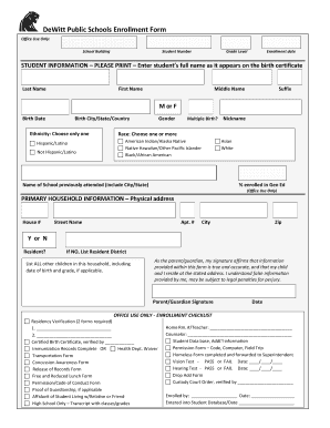 DeWitt Public Schools Enrollment Form