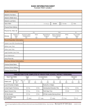 Student Basic Information Sheet