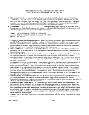 HIPAA Authorization to Release Medical Information
