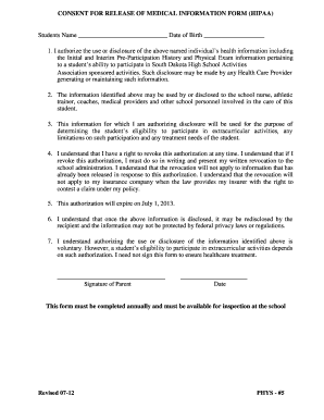 HIPAA Medical Information Release Form