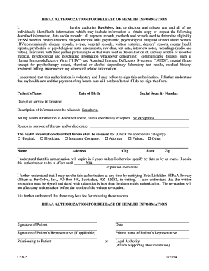 HIPAA Authorization for Release of Health Information