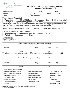 Authorization for Use and Disclosure of Health Information