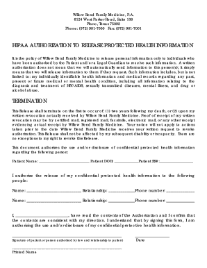 HIPAA Authorization to Release Protected Health Information