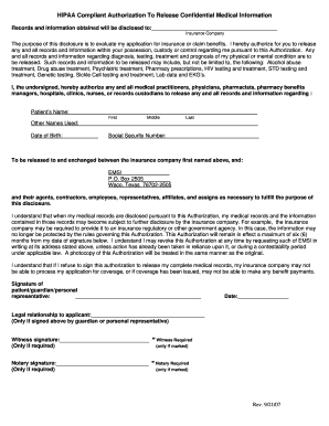 HIPAA Authorization to Release Medical Information
