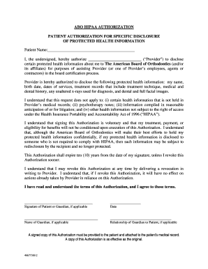 HIPAA Authorization for Orthodontic Board Certification