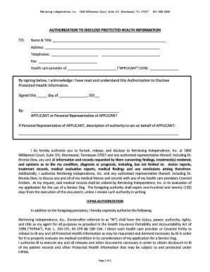 Authorization to Disclose Protected Health Information