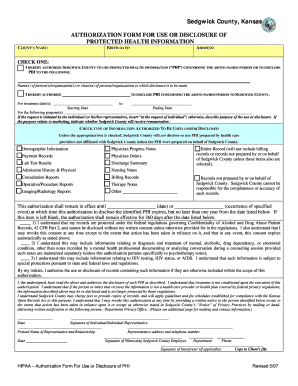 HIPAA Authorization Form for Use or Disclosure of PHI