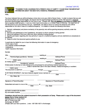 Parental Permission Document for Camp