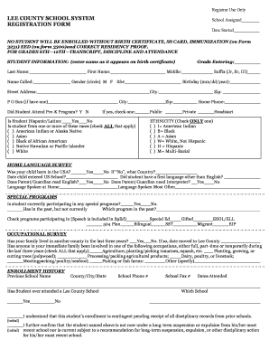 Lee County School System Student Registration Form
