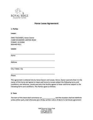 Horse Lease Agreement