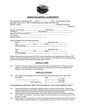 Horse Boarding Agreement