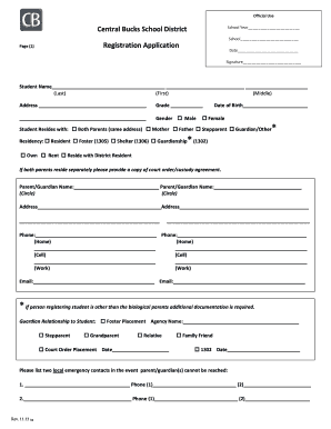 Central Bucks School District Student Registration Form