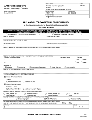 Commercial Equine Liability Application