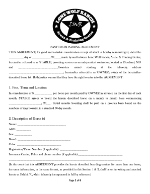 Pasture Boarding Agreement